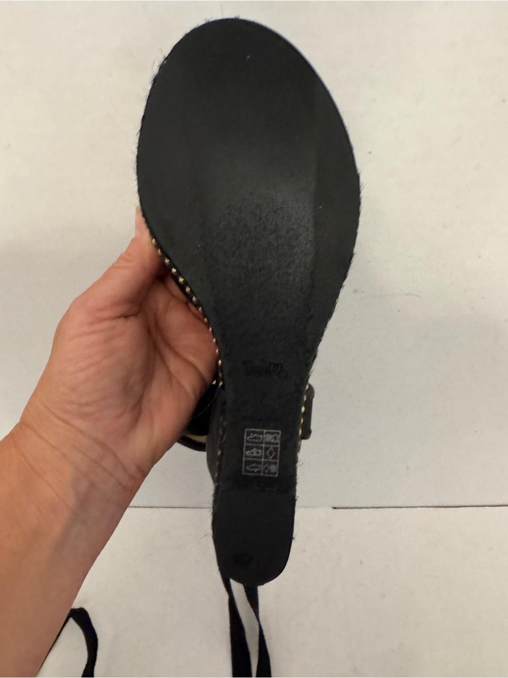 Coach Black Wedge Sandals with Ankle Wraps and Stud Trim (WORN ONCE) - Picture 8 of 9